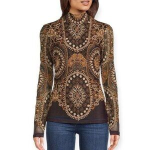 JOHNNY WAS Loving Is Easy Mesh Tee Embroidered Bohemian Boho Fall Size M NEW